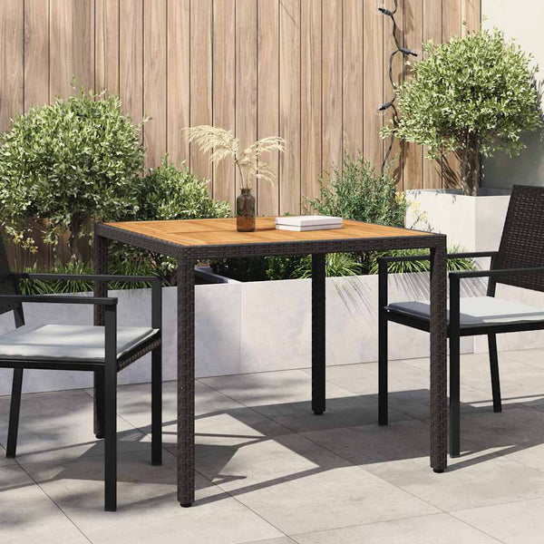 vidaXL Garden Table 90x90x75 cm Poly Rattan and Acacia Wood Black