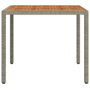 vidaXL Garden Table 90x90x75 cm Poly Rattan and Acacia Wood Grey