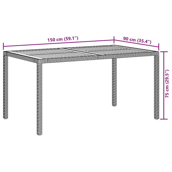 vidaXL Garden Table 150x90x75 cm Poly Rattan and Acacia Wood Black