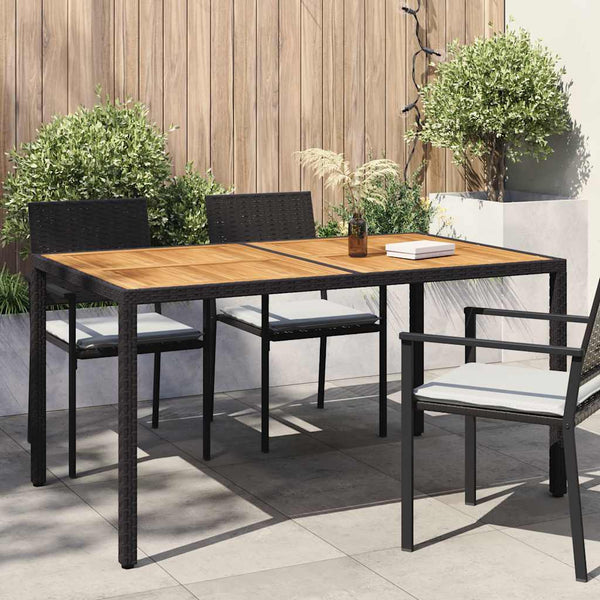 vidaXL Garden Table 150x90x75 cm Poly Rattan and Acacia Wood Black