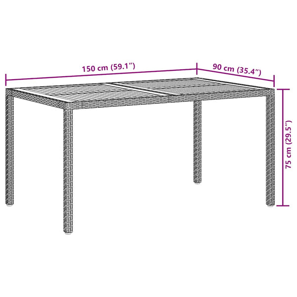 vidaXL Garden Table 150x90x75 cm Poly Rattan and Acacia Wood Grey