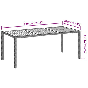 vidaXL Garden Table 190x90x75 cm Poly Rattan and Acacia Wood Black
