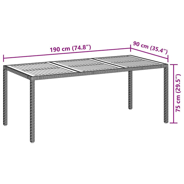 vidaXL Garden Table 190x90x75 cm Poly Rattan and Acacia Wood Black