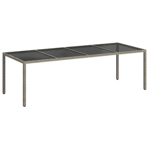 vidaXL Garden Dining Table Grey 250x100x75 cm Tempered Glass and Poly Rattan