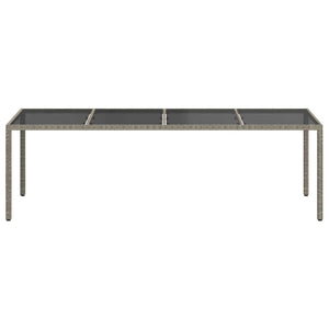 vidaXL Garden Dining Table Grey 250x100x75 cm Tempered Glass and Poly Rattan