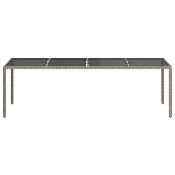 vidaXL Garden Dining Table Grey 250x100x75 cm Tempered Glass and Poly Rattan