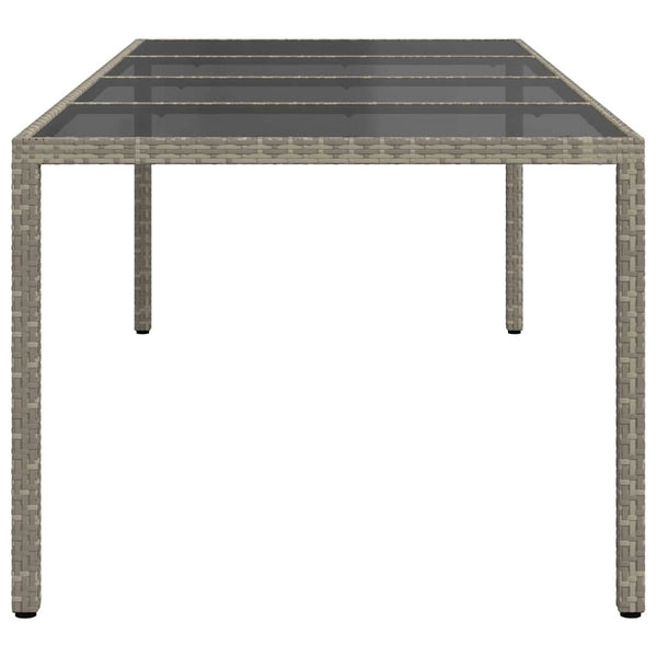vidaXL Garden Dining Table Grey 250x100x75 cm Tempered Glass and Poly Rattan