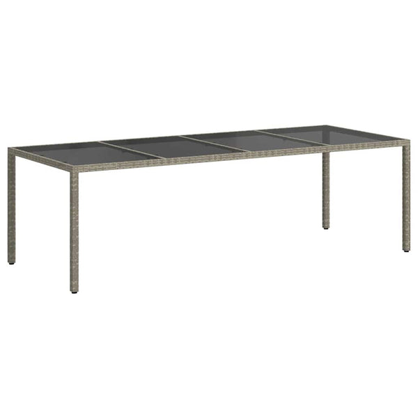 vidaXL Garden Dining Table Grey 250x100x75 cm Tempered Glass and Poly Rattan