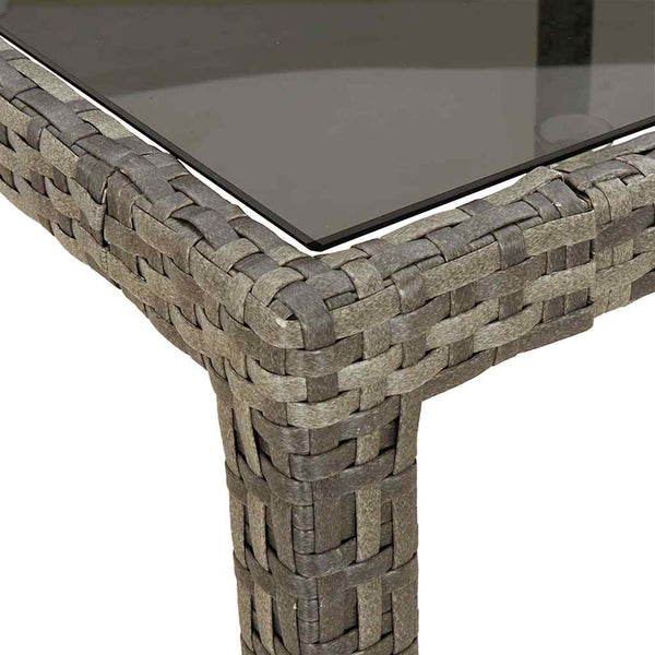 vidaXL Garden Dining Table Grey 250x100x75 cm Tempered Glass and Poly Rattan