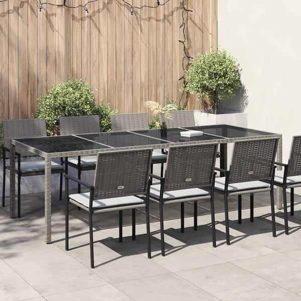vidaXL Garden Dining Table Grey 250x100x75 cm Tempered Glass and Poly Rattan