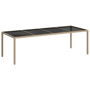 vidaXL Garden Table Beige 250x100x75 cm Tempered Glass and Poly Rattan