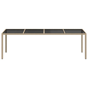 vidaXL Garden Table Beige 250x100x75 cm Tempered Glass and Poly Rattan
