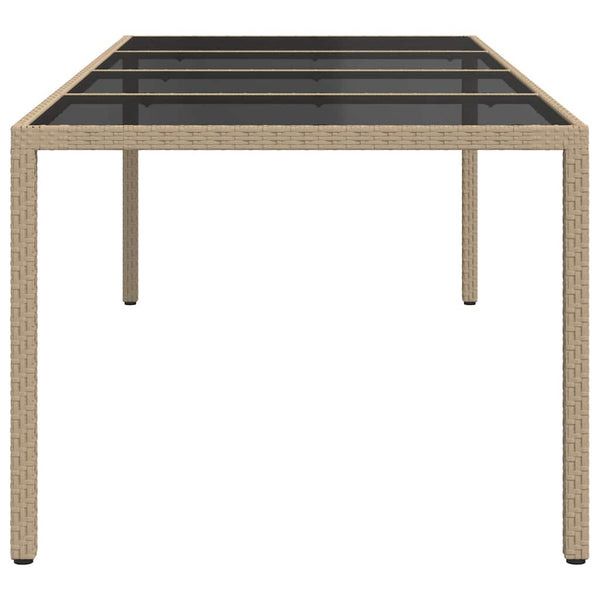 vidaXL Garden Table Beige 250x100x75 cm Tempered Glass and Poly Rattan
