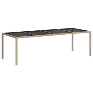 vidaXL Garden Table Beige 250x100x75 cm Tempered Glass and Poly Rattan