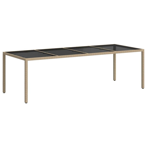 vidaXL Garden Table Beige 250x100x75 cm Tempered Glass and Poly Rattan