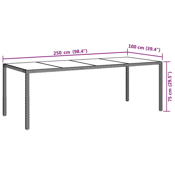 vidaXL Garden Table Beige 250x100x75 cm Tempered Glass and Poly Rattan