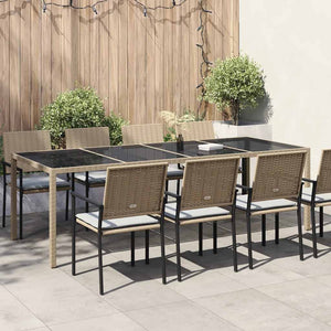 vidaXL Garden Table Beige 250x100x75 cm Tempered Glass and Poly Rattan