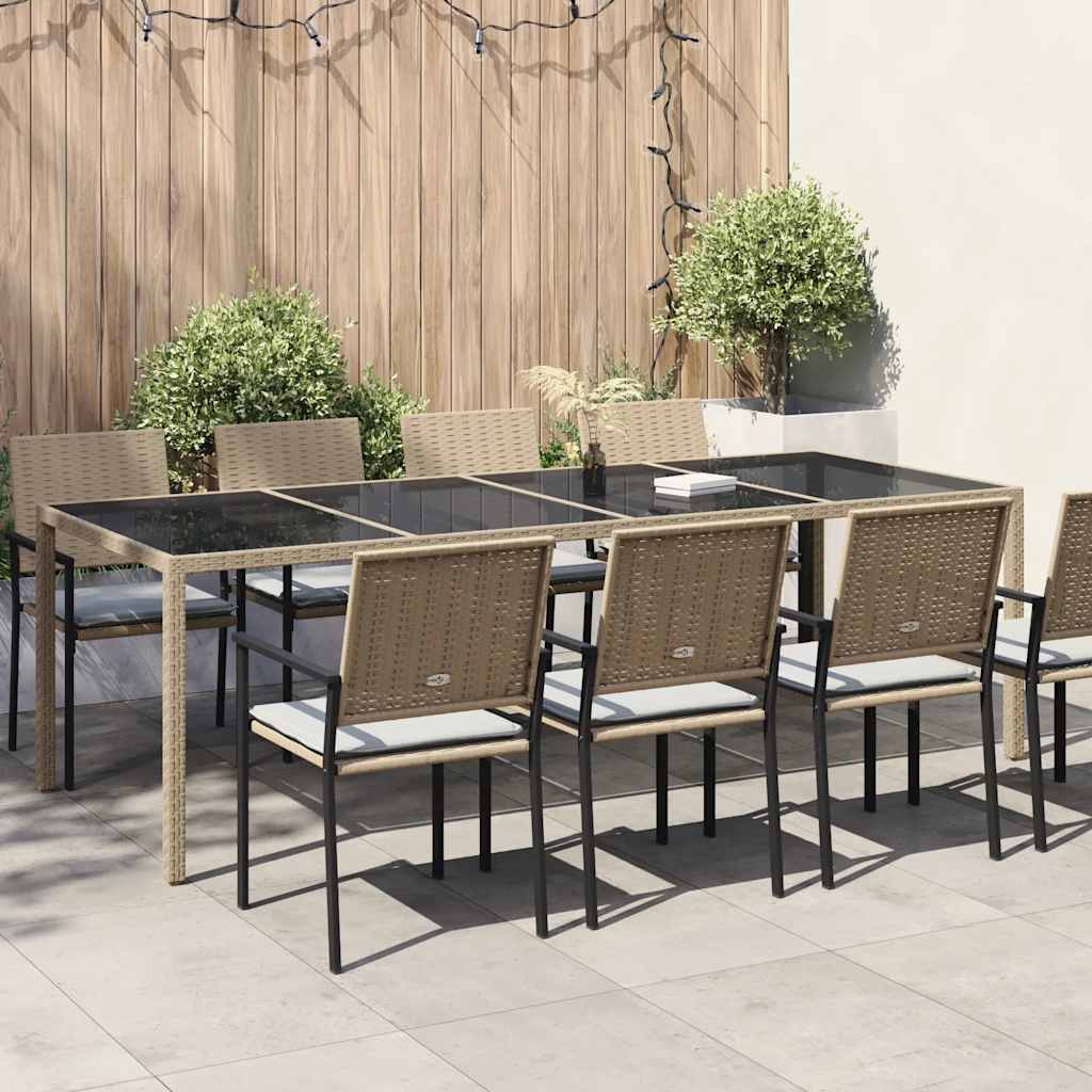 vidaXL Garden Table Beige 250x100x75 cm Tempered Glass and Poly Rattan