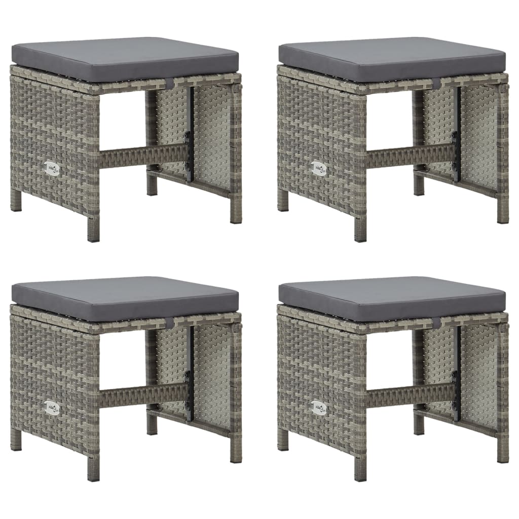 vidaXL Garden Stools 4 pcs with Seat Cushions Poly Rattan Grey