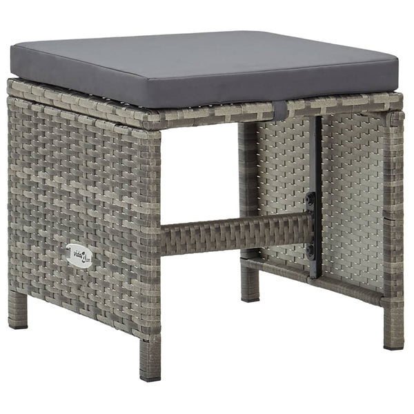vidaXL Garden Stools 4 pcs with Seat Cushions Poly Rattan Grey