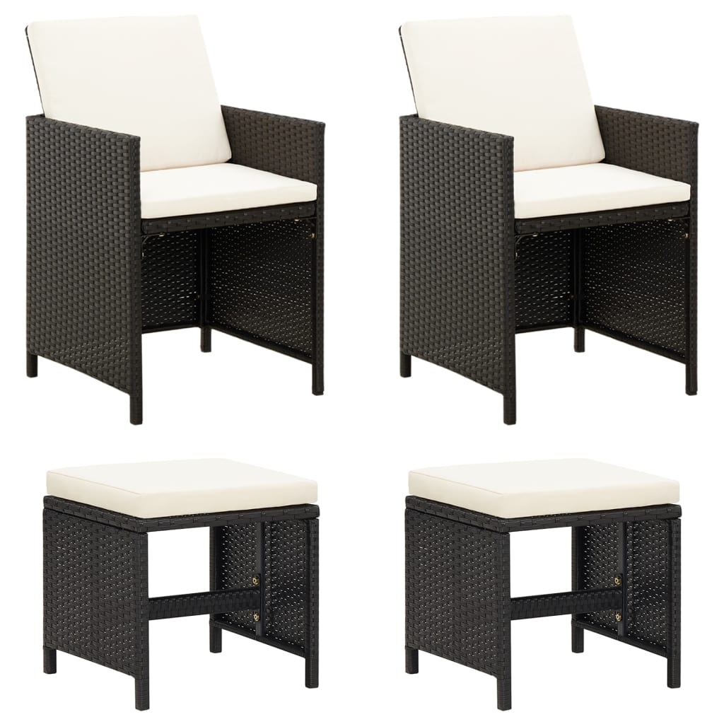vidaXL 4-Piece Garden Chair and Stool Set Poly Rattan Black