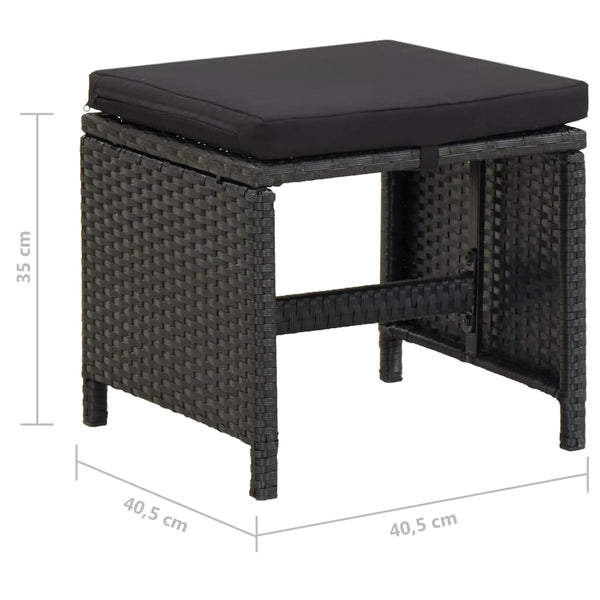 vidaXL 4-Piece Garden Chair and Stool Set Poly Rattan Black