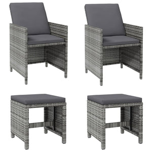 vidaXL 4-Piece Garden Chair and Stool Set Poly Rattan Grey