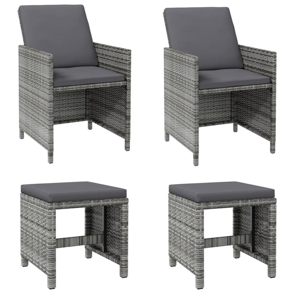 vidaXL 4-Piece Garden Chair and Stool Set Poly Rattan Grey