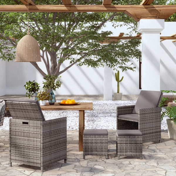 vidaXL 4-Piece Garden Chair and Stool Set Poly Rattan Grey