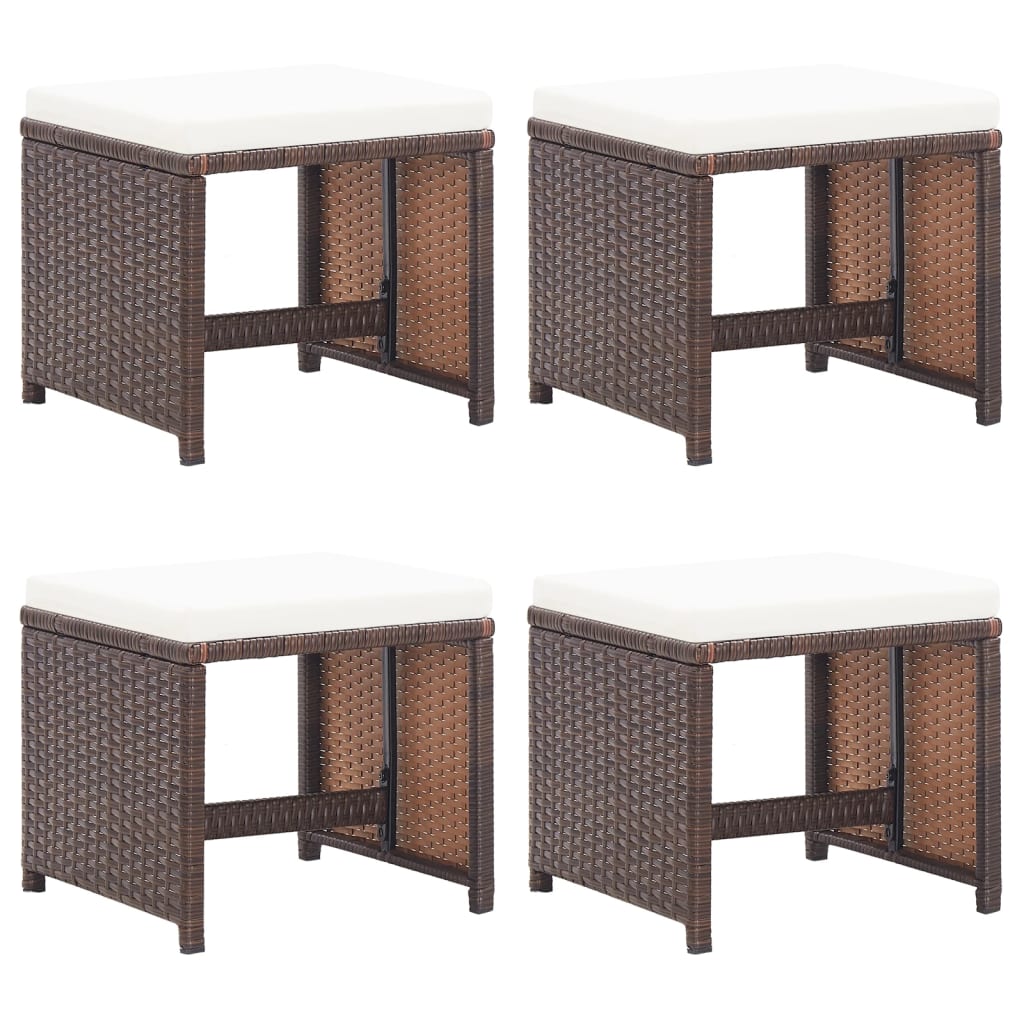 vidaXL Garden Stools 4 pcs with Cushions Poly Rattan Brown