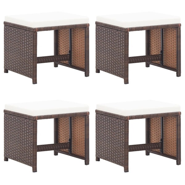 vidaXL Garden Stools 4 pcs with Cushions Poly Rattan Brown