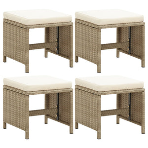 vidaXL Garden Stools 4 pcs with Seat Cushions Poly Rattan Beige
