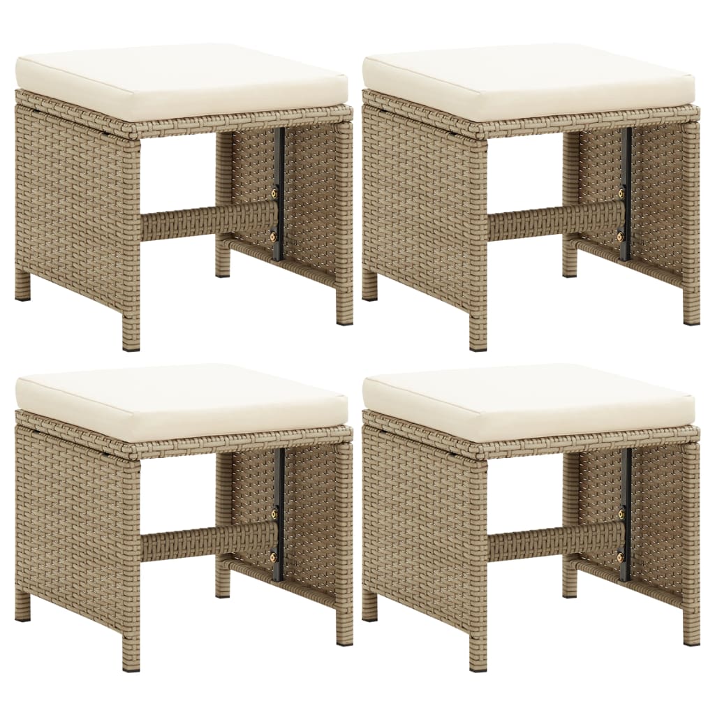 vidaXL Garden Stools 4 pcs with Seat Cushions Poly Rattan Beige