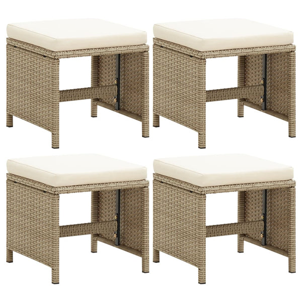 vidaXL Garden Stools 4 pcs with Seat Cushions Poly Rattan Beige
