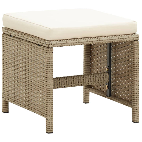 vidaXL Garden Stools 4 pcs with Seat Cushions Poly Rattan Beige