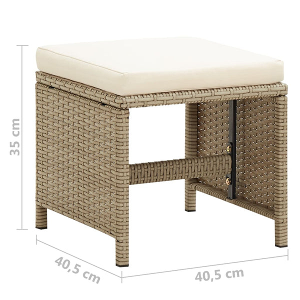 vidaXL Garden Stools 4 pcs with Seat Cushions Poly Rattan Beige