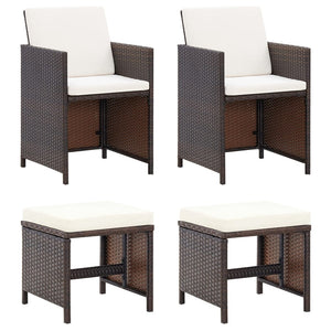 vidaXL 4-Piece Garden Chair and Stool Set Poly Rattan Brown