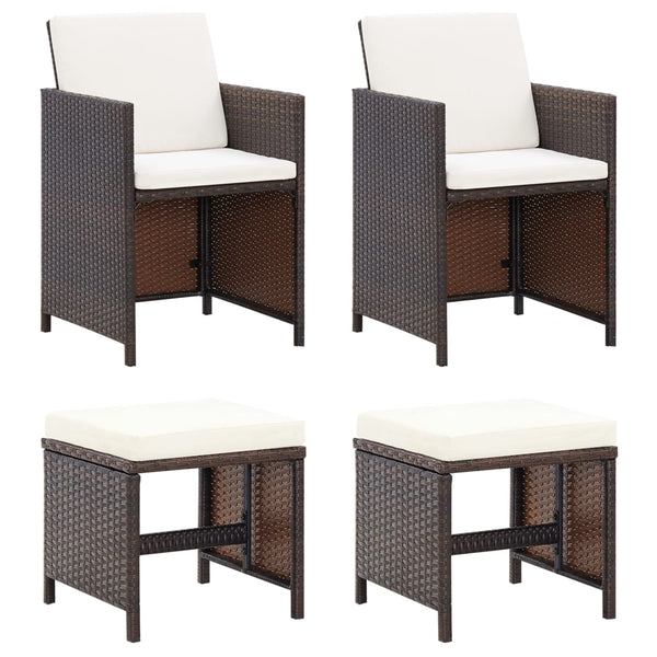 vidaXL 4-Piece Garden Chair and Stool Set Poly Rattan Brown