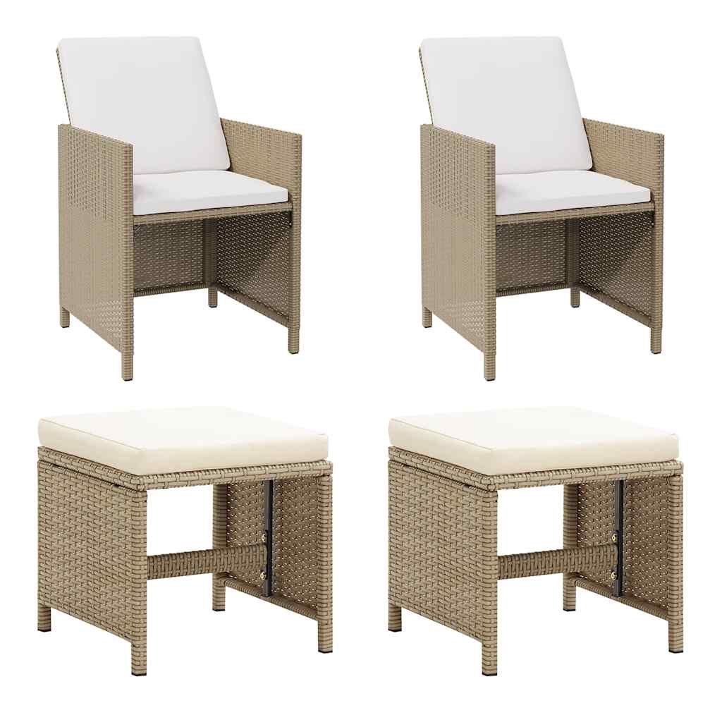 vidaXL Garden Chairs with Footstools 2 pcs. Poly Rattan Beige