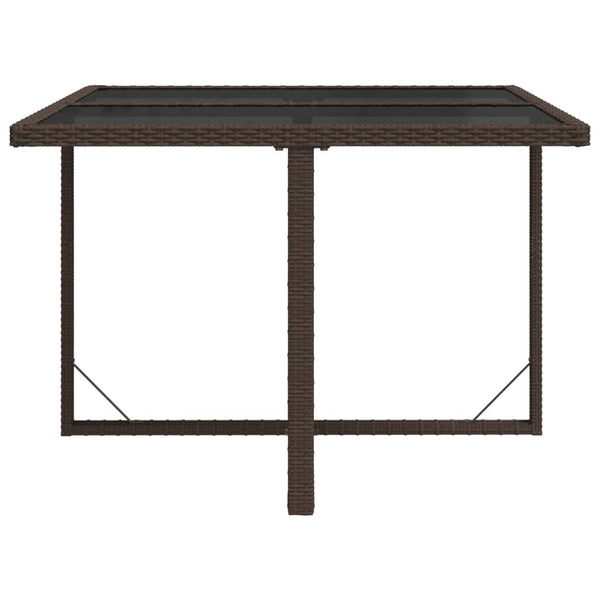 vidaXL Garden Table Brown 109x107x74 cm Poly Rattan and Glass
