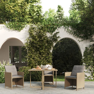 vidaXL Garden Table Beige 109x107x74 cm Poly Rattan and Glass