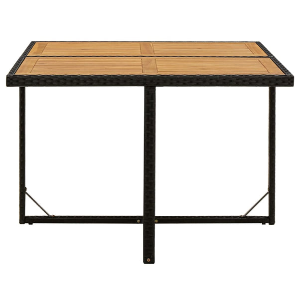 vidaXL Garden Table Black 109x107x74cm Poly Rattan Solid Acacia Wood
