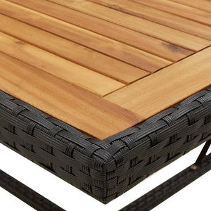 vidaXL Garden Table Black 109x107x74cm Poly Rattan Solid Acacia Wood
