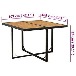 vidaXL Garden Table Black 109x107x74cm Poly Rattan Solid Acacia Wood