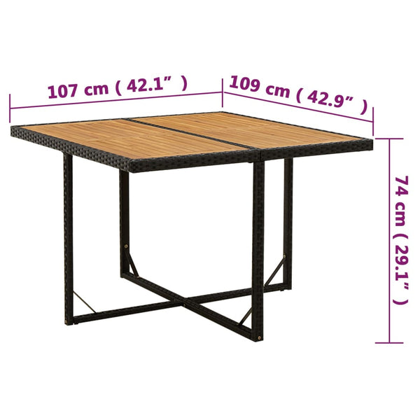 vidaXL Garden Table Black 109x107x74cm Poly Rattan Solid Acacia Wood