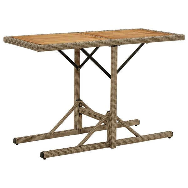 vidaXL Garden Table Beige Solid Acacia Wood and Poly Rattan