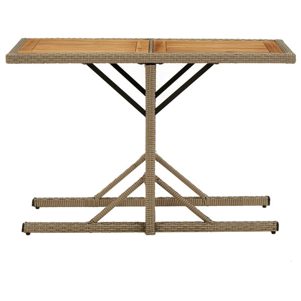 vidaXL Garden Table Beige Solid Acacia Wood and Poly Rattan
