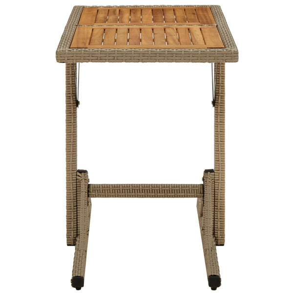 vidaXL Garden Table Beige Solid Acacia Wood and Poly Rattan