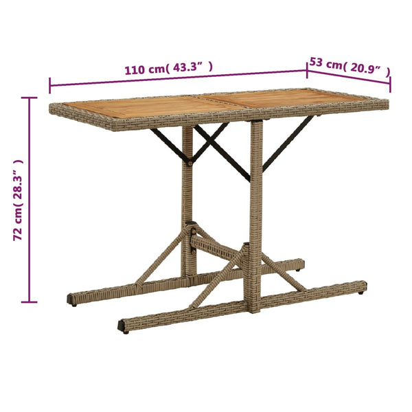 vidaXL Garden Table Beige Solid Acacia Wood and Poly Rattan
