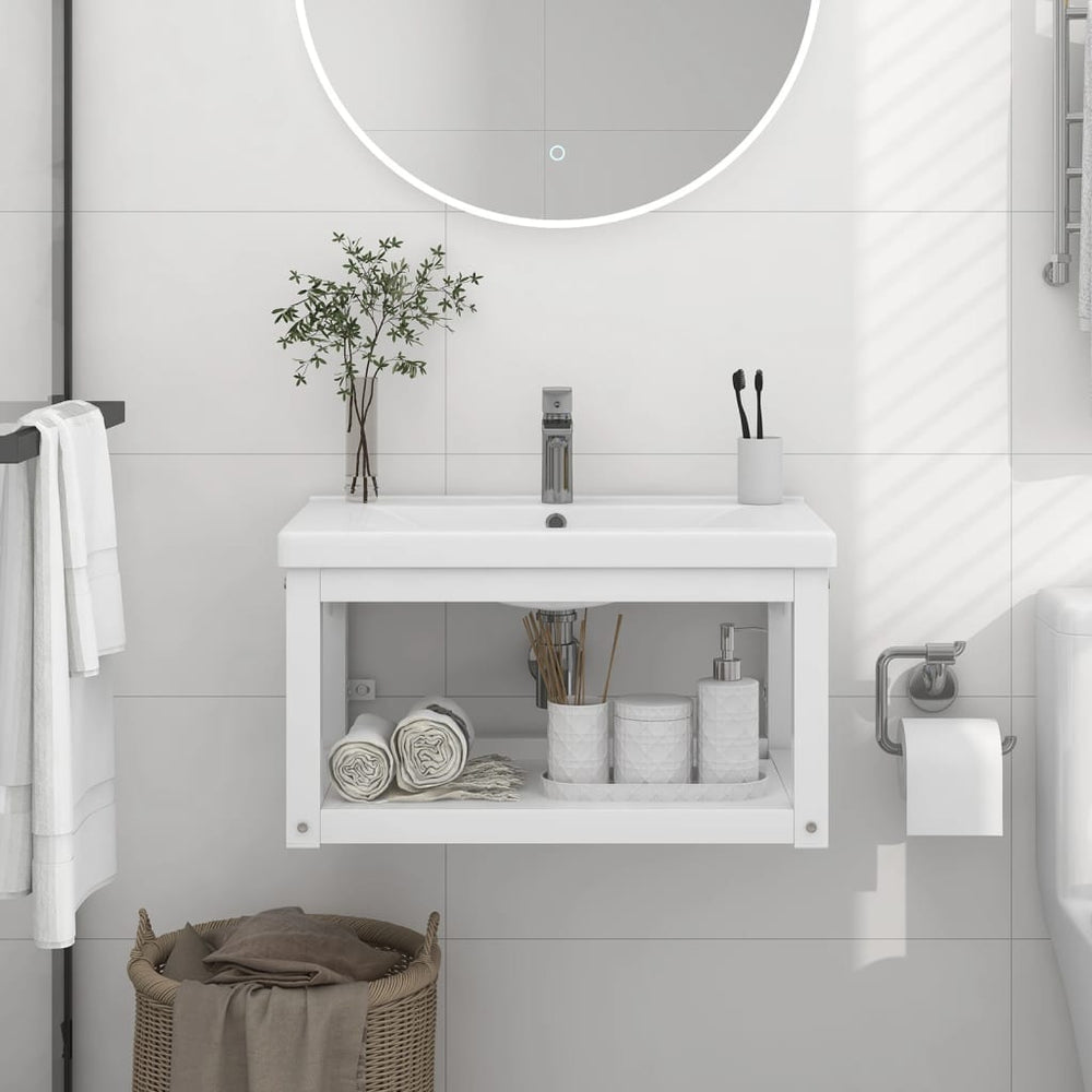 vidaXL Bathroom Wall-Mounted Vanity Unit White 59x38x31 cm Iron
